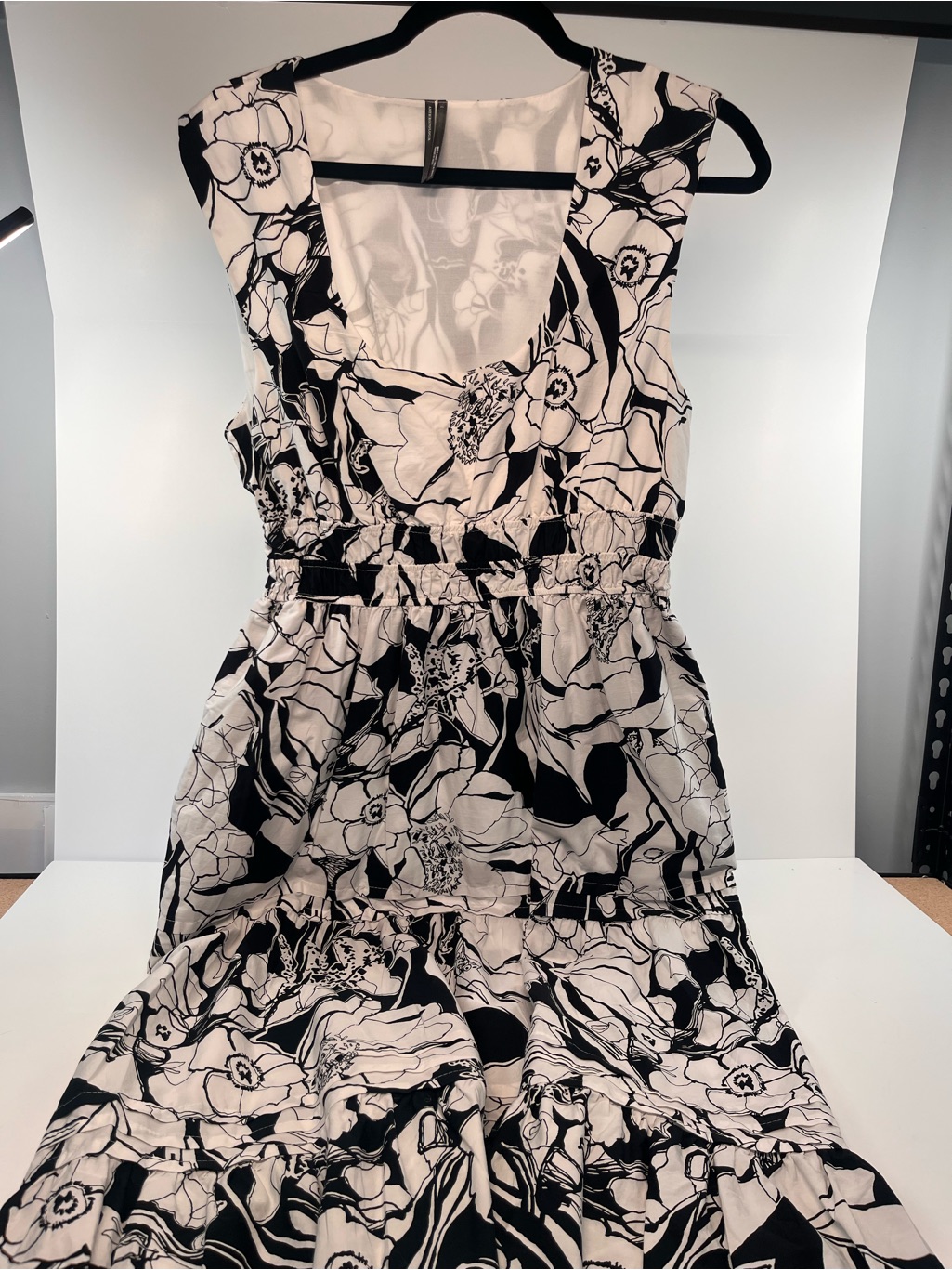 Anthropologie Black And White Floral Tiered Maxi Dress
